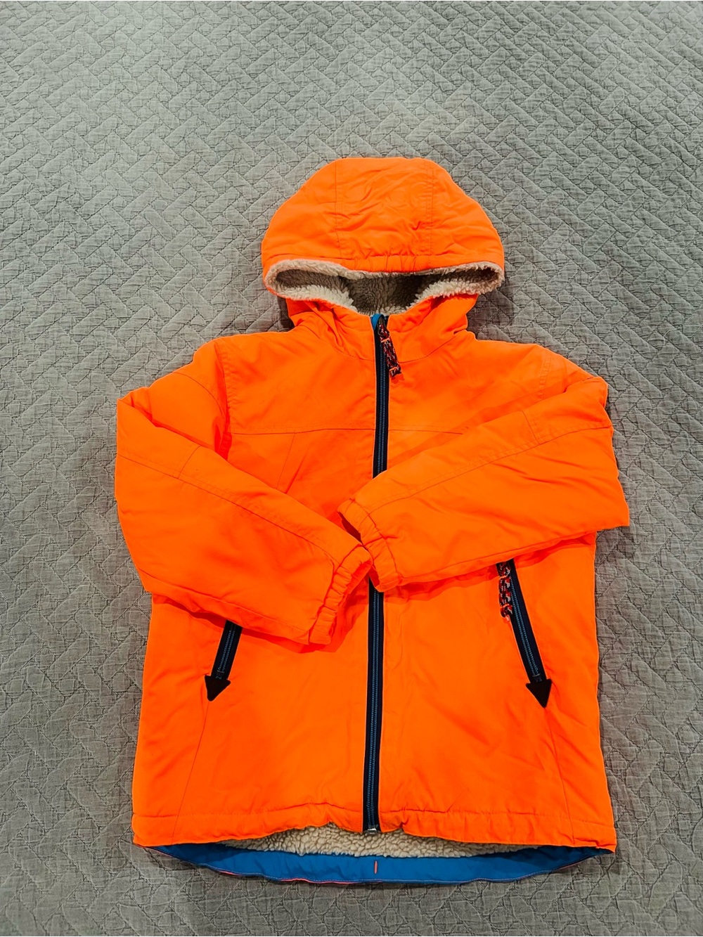 Mini Boden Orange Sherpa-Lined Waterproof Anorak